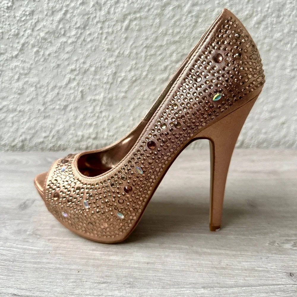 Steve Madden Sparkling Gold Peep-Toe Heels - Picture 14 of 17